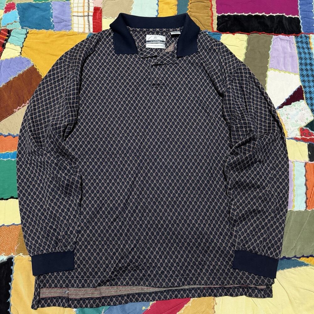 David Leadbetter Diamond Shape Lattice Pattern Long Sleeve Darker Polo XL